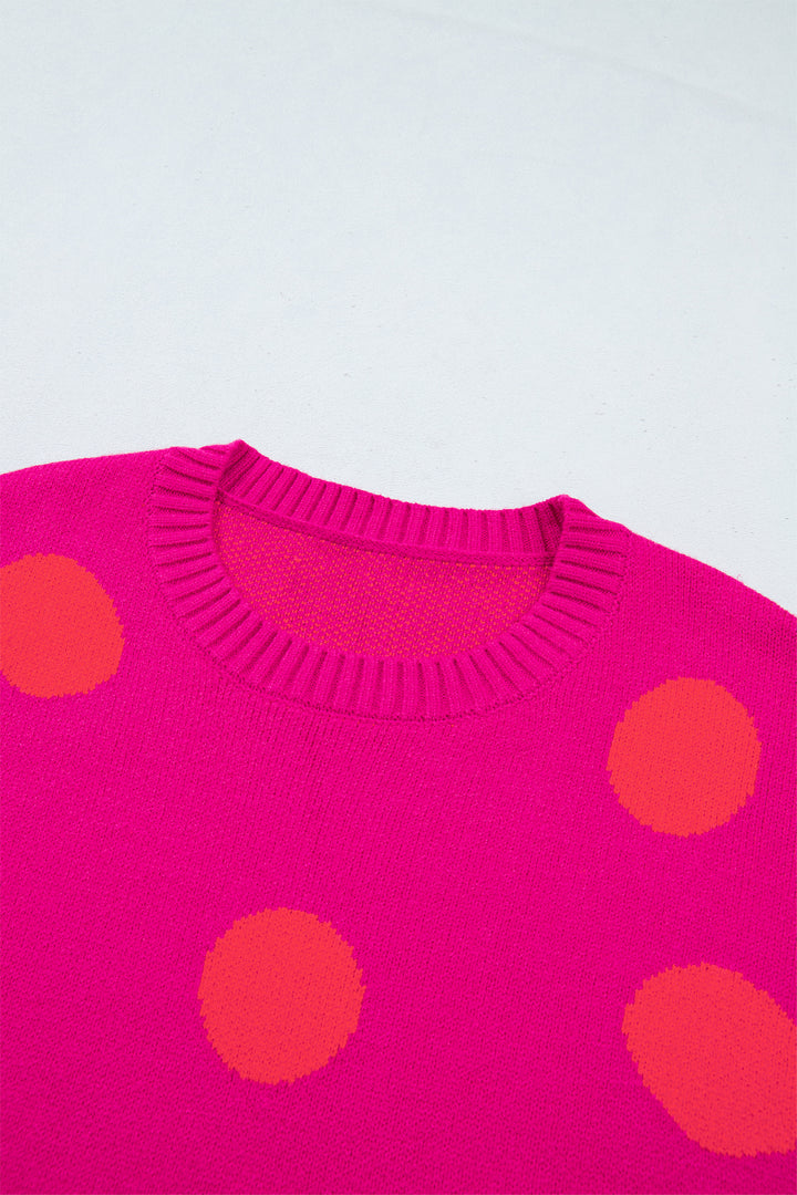 Strawberry Pink Playful Cozy Polka Dot Sweater