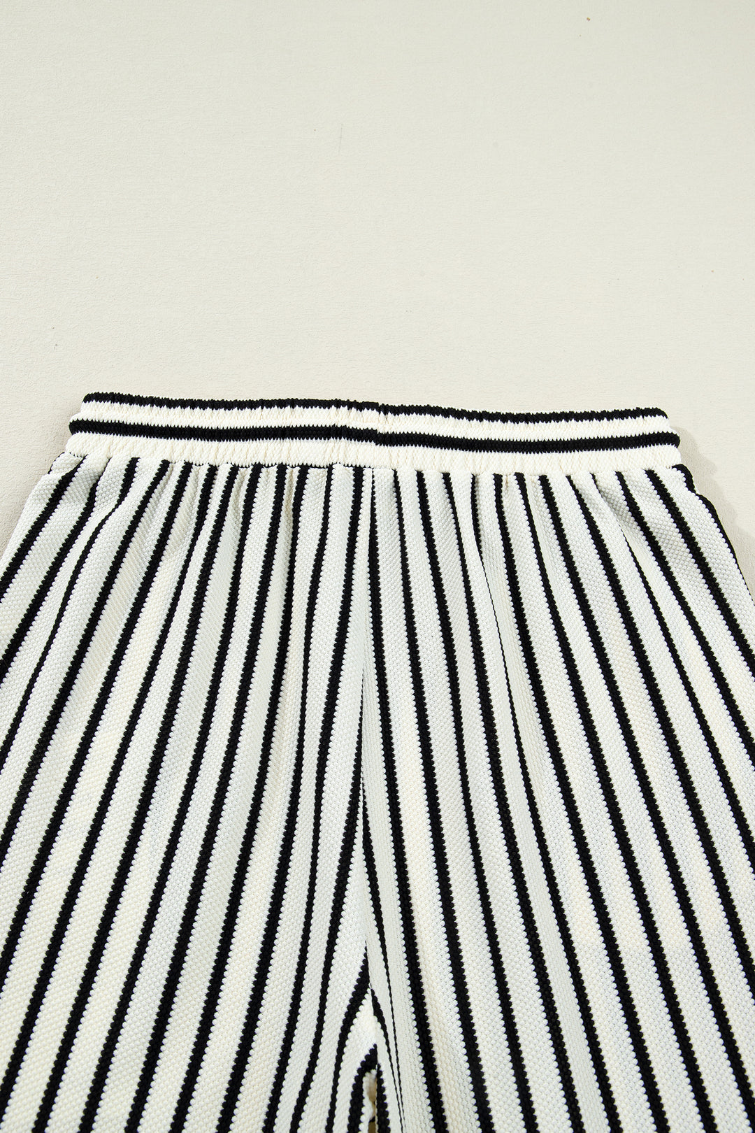 White Stripe Ruffle Trim Drop Shoulder Top Drawstring Loose Pant Set