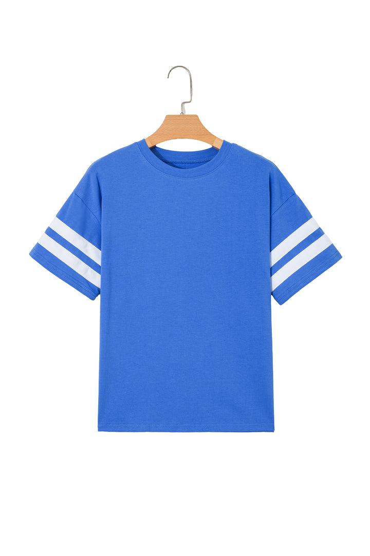 Black Varsity Striped Short Sleeve Crew Neck T Shirt