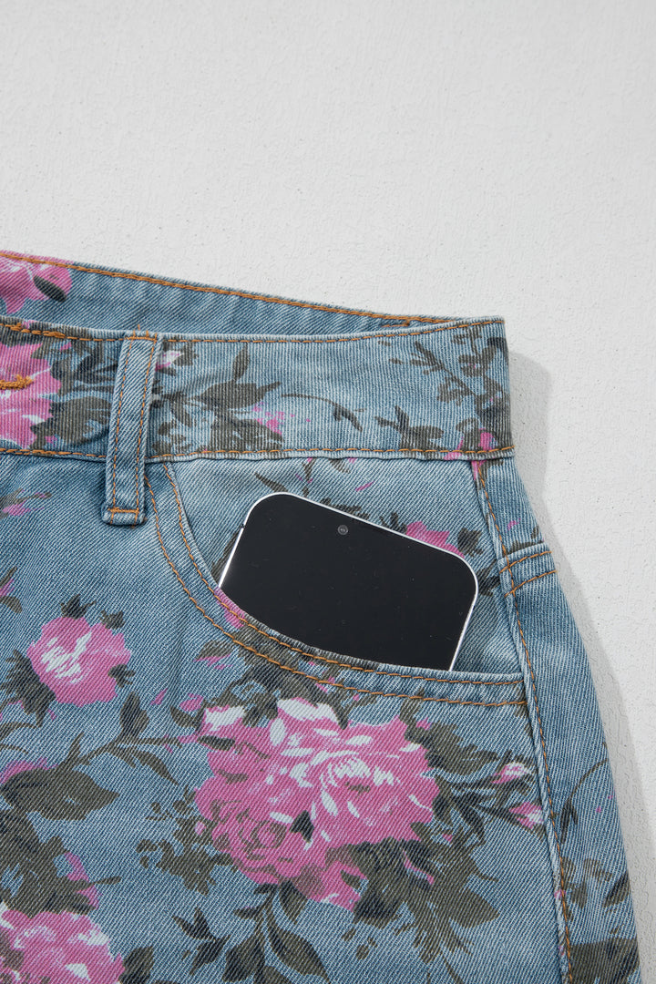 Sky Blue Garden Floral Print Bootcut Jeans