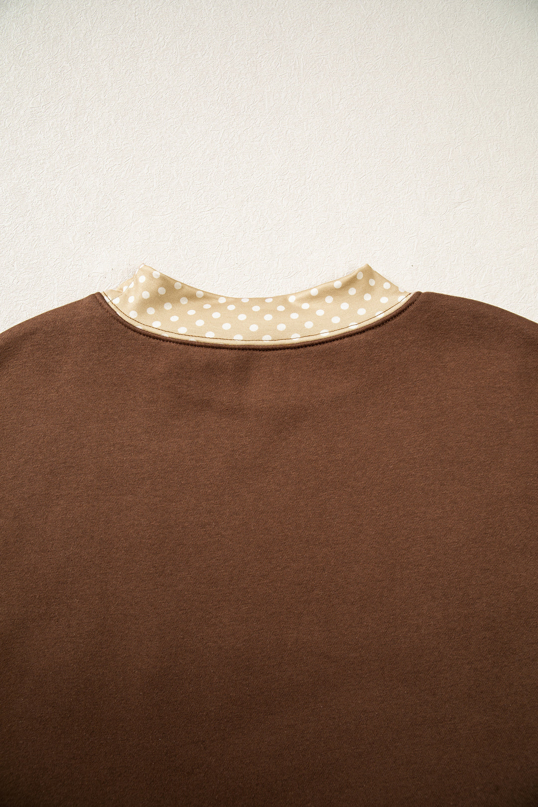 Coffee Polka Dot Trim High Neck BLESSED Letter Graphic Baggy Sweatshirt