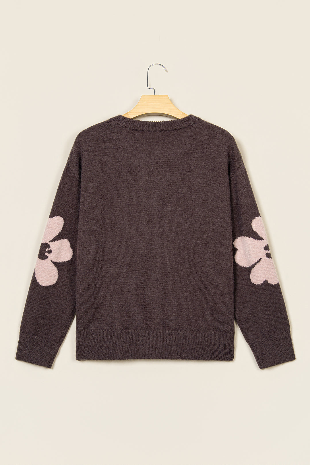 Chicory Coffee Cozy Floral Print Round Neck Dropped Shoulder Casual Sweater