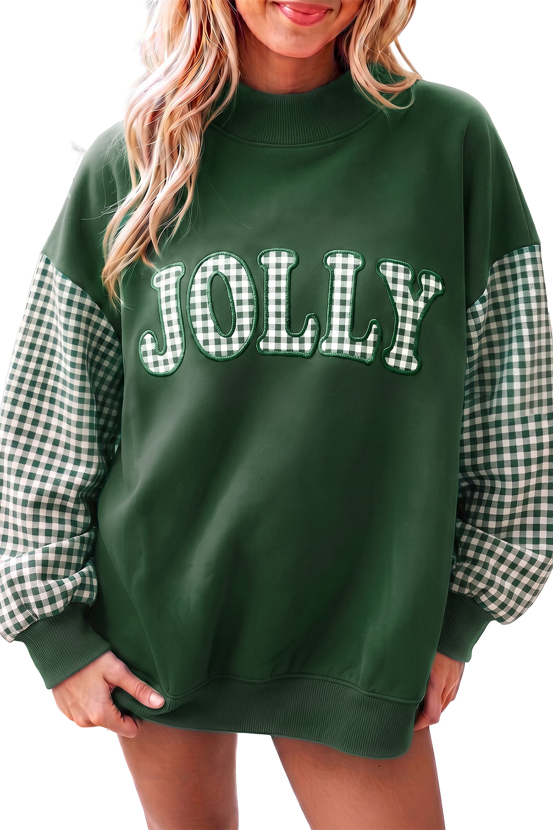 Evergreen Gingham Plaid Oversized Pullover Sweatshirt