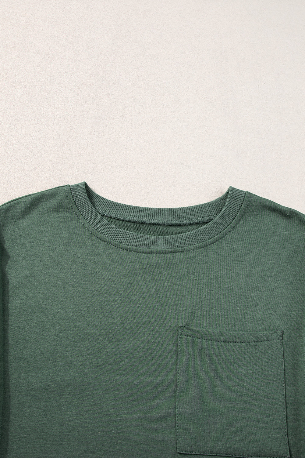 Laurel Green Exposed Seam Chest Pocket Split Loose T Shirt