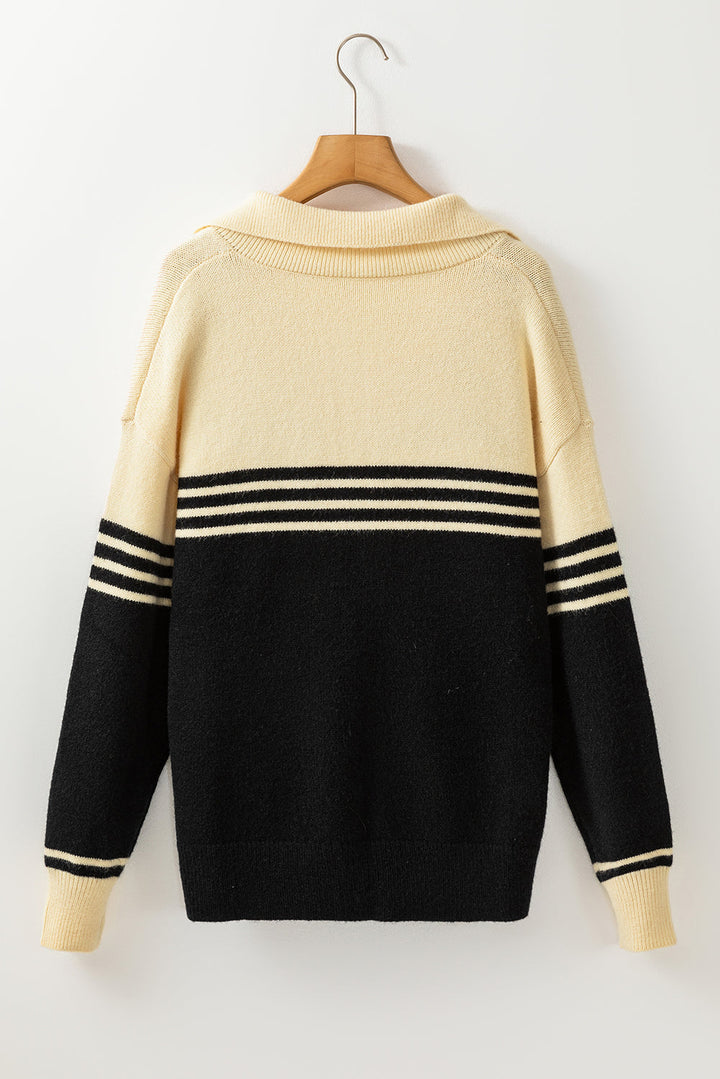 Briella Colorblock Stripe Collared Sweater