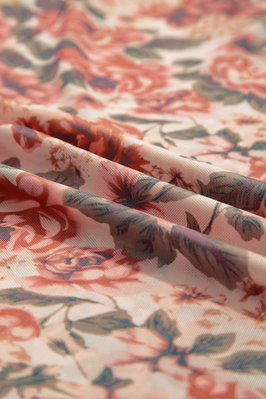 Black Retro Floral Print Mesh Long Sleeve Top