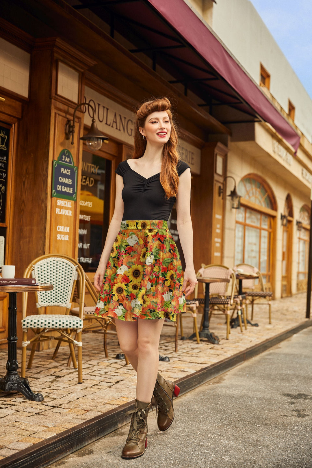 Sunflower &amp; Pumpkin Skater Skirt