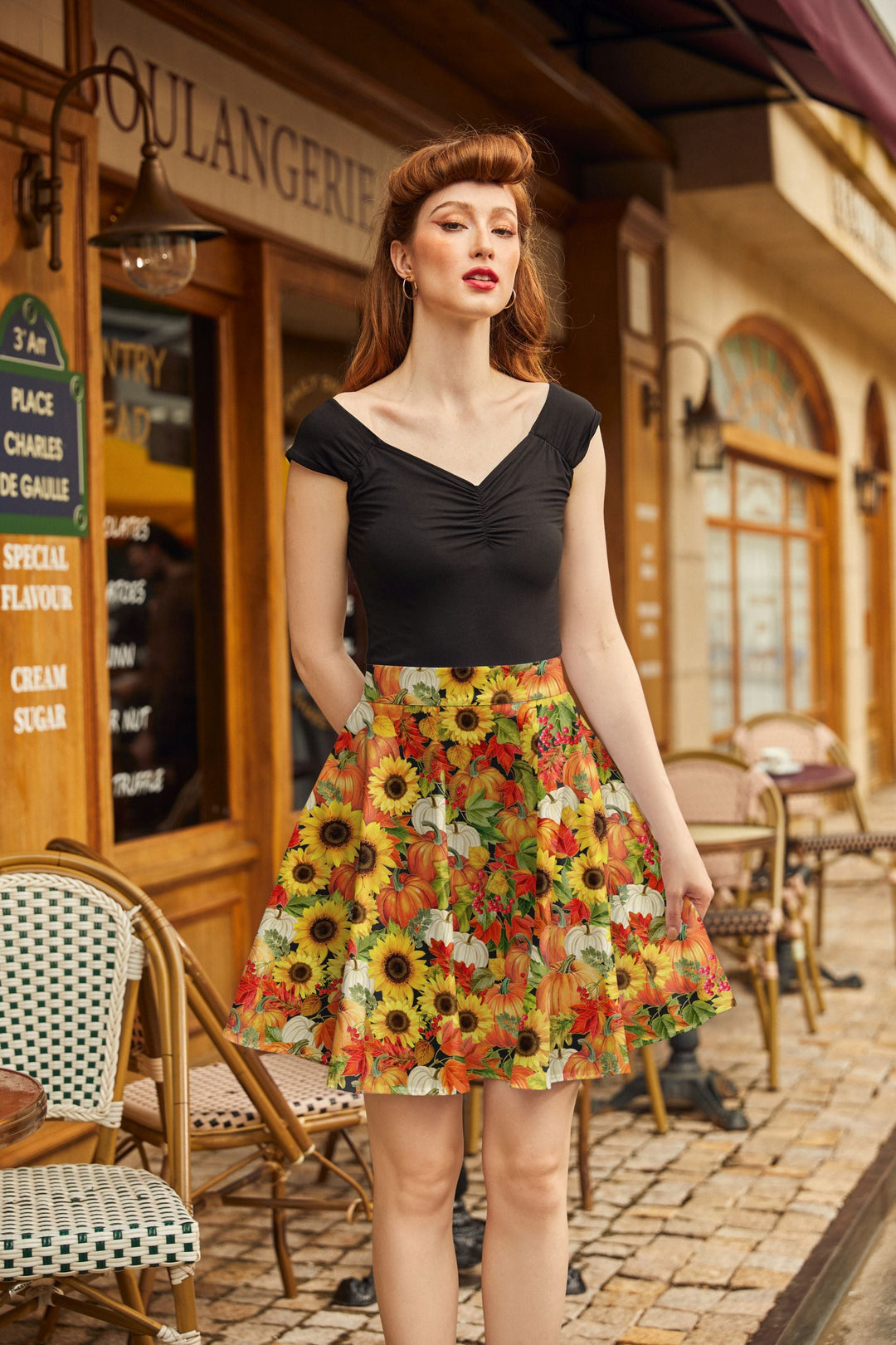 Sunflower &amp; Pumpkin Skater Skirt