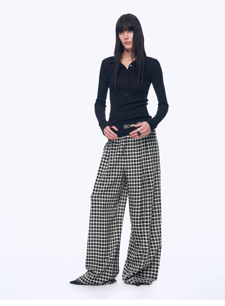 National Style Tencel Acetate Jacquard/Drape Linen Plaid Retro Casual Pants Spring"Plaid Accent"