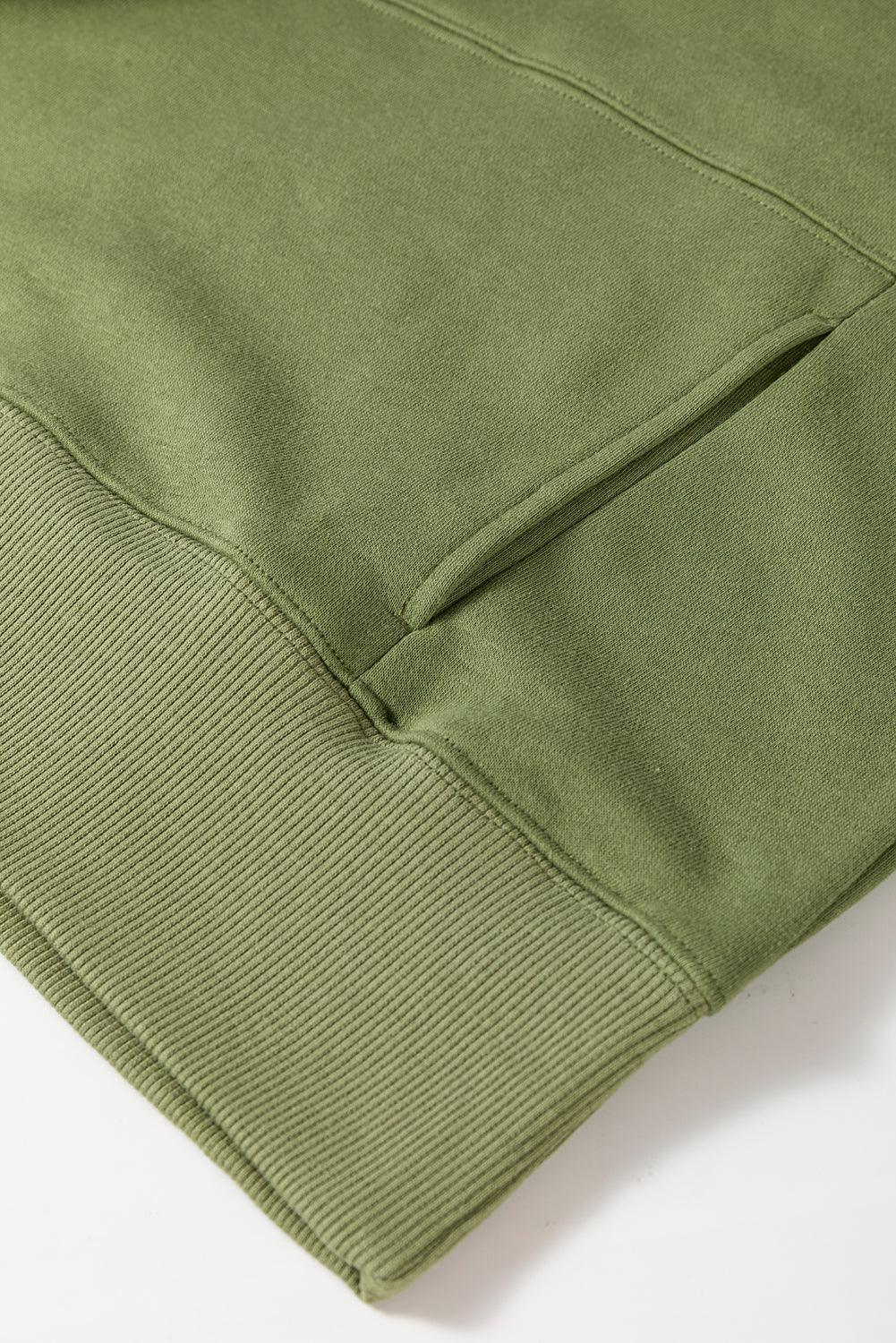 Vineyard Green Drop Shoulder Crisscross Stitching Pocketed Loose Sweatshirt