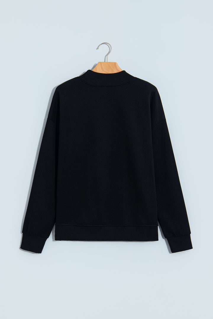 Black Solid Color Oversized Mock Neck Sweatshirt