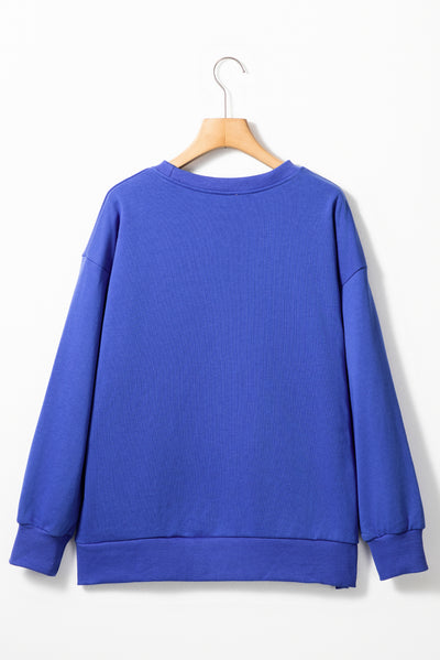 Dark Blue Tinsel Game Day Drop Shoulder Graphic Sweatshirt