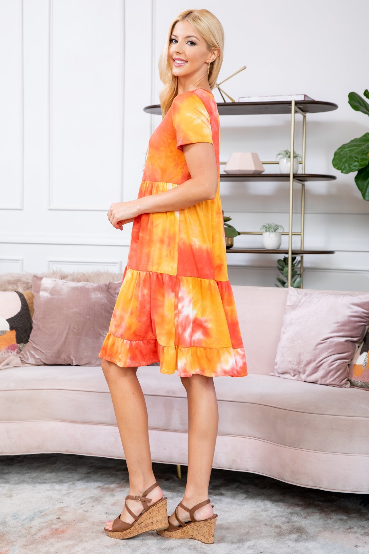 Tie Dye Layered Ruffle Dress