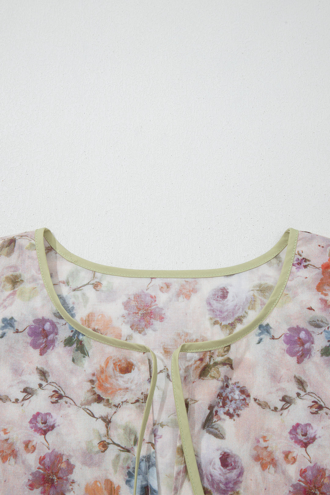 Black Plus Size Floral Print Contrast Trim Striped Detail Babydoll Blouse