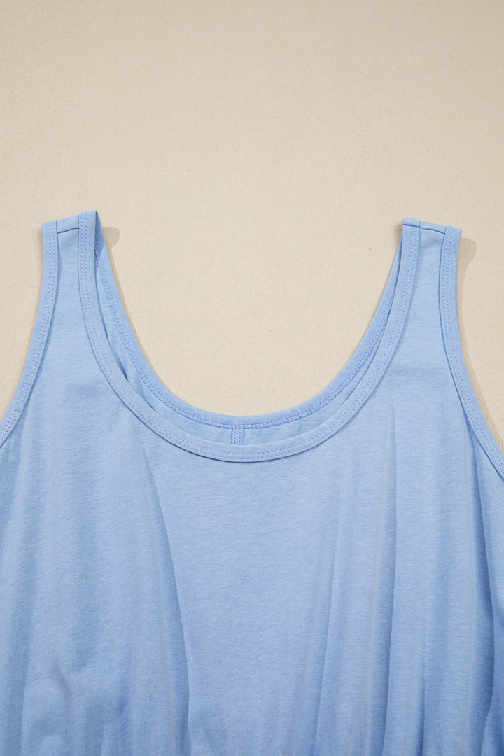 Sky Blue Mineral Wash Elastic Waist Tank Dress with Side Pockets