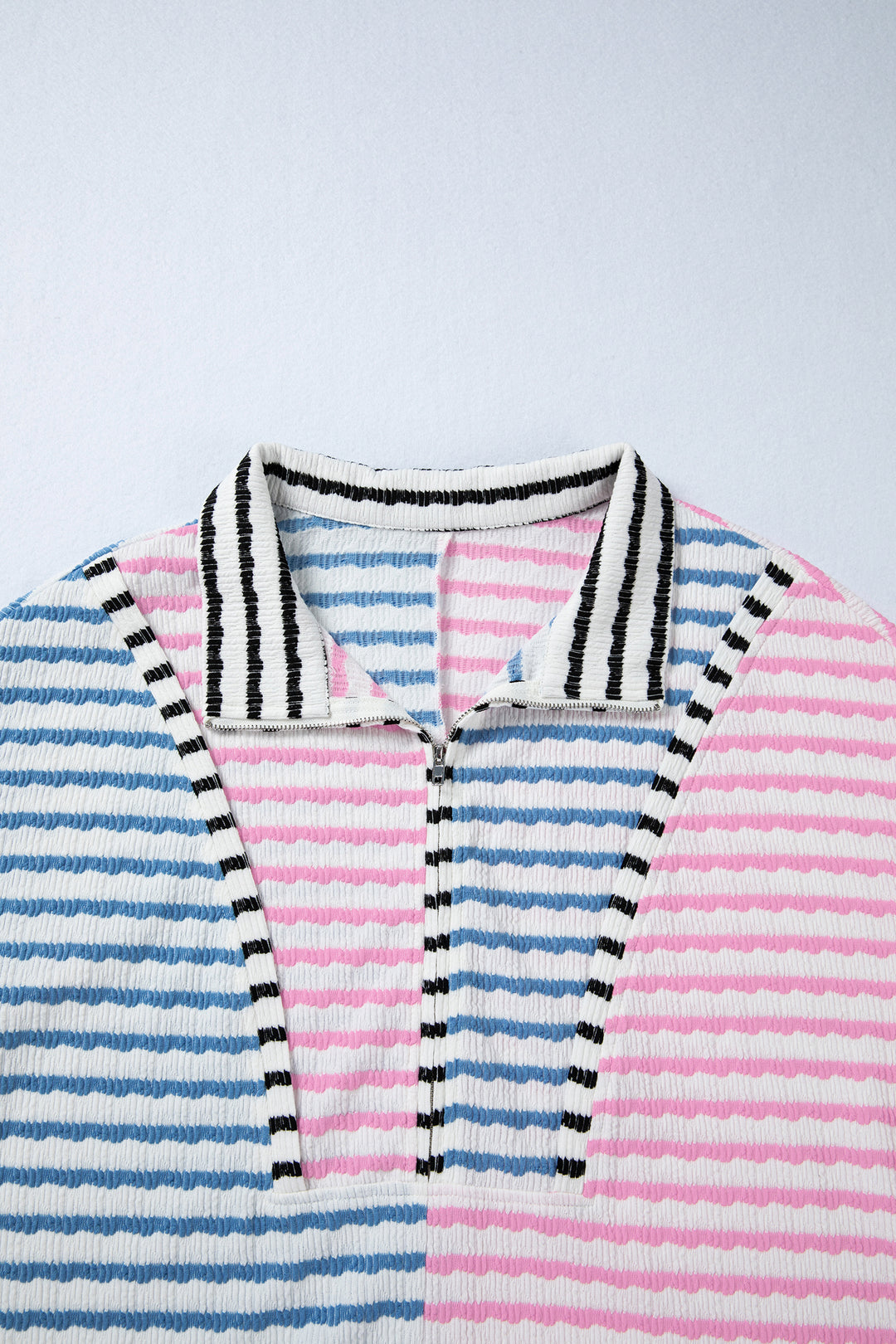 Multicolour Striped Color Block Patchwork Half Zip Drop Shoulder Long Sleeve Top