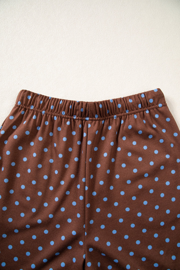 Red Polka Dot Drawstring Wide Leg Long Sleeve Top Pant Set