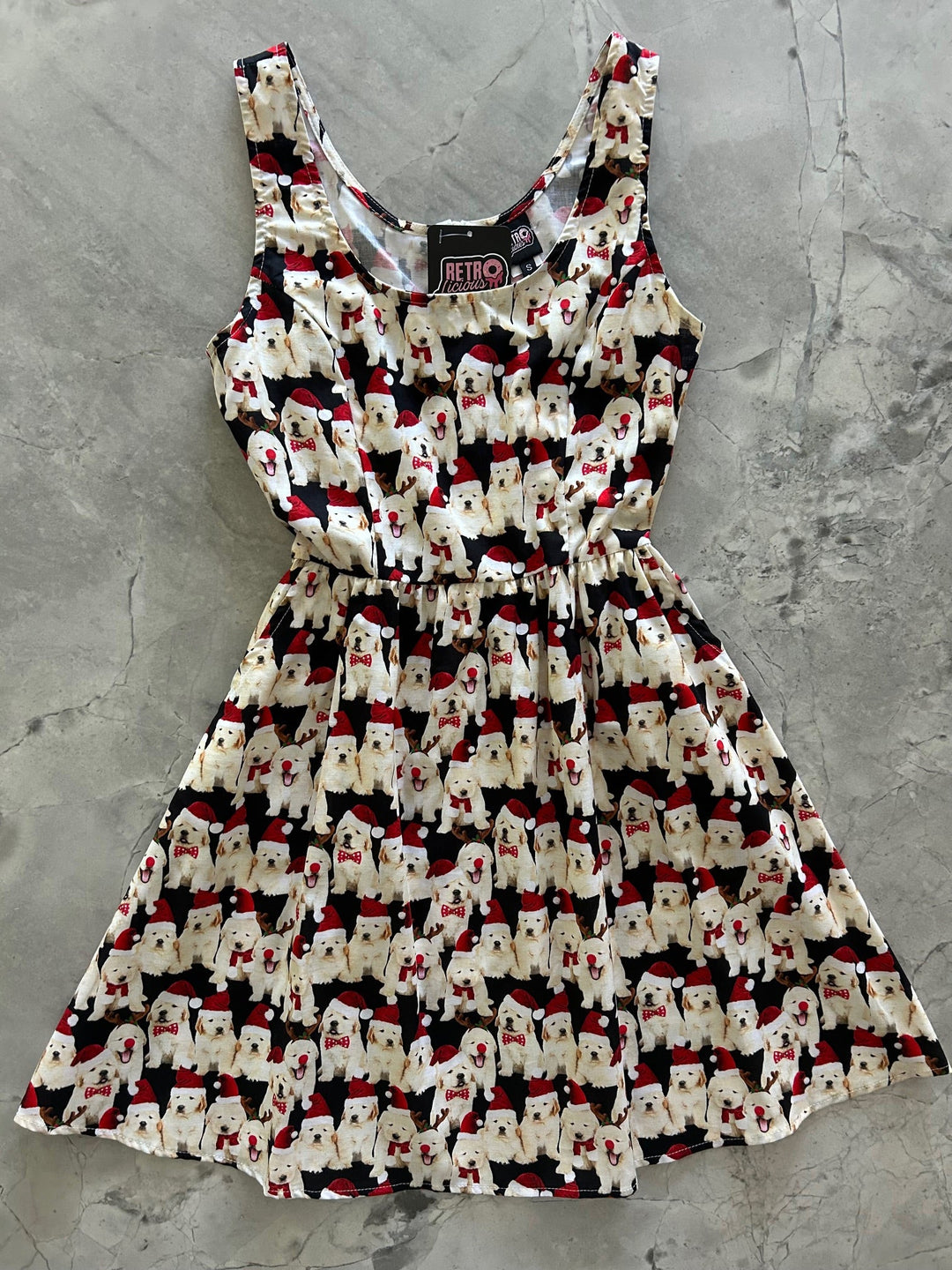 Dogs in Santa Hats Shorter Fit &amp; Flare Dress