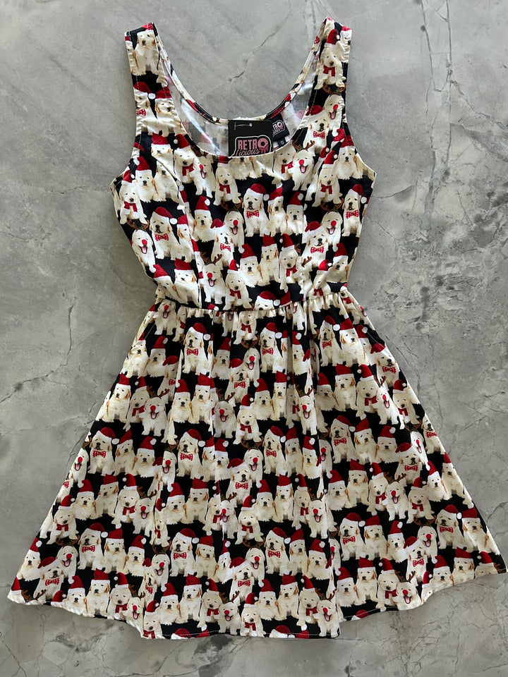 Dogs in Santa Hats Shorter Fit &amp; Flare Dress