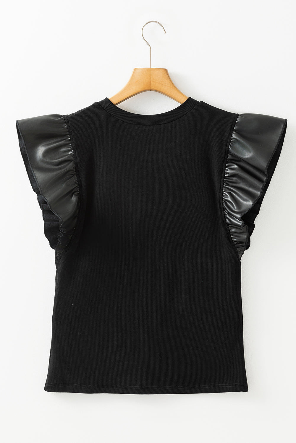 Macy Leather Ruffle Sleeve Blouse