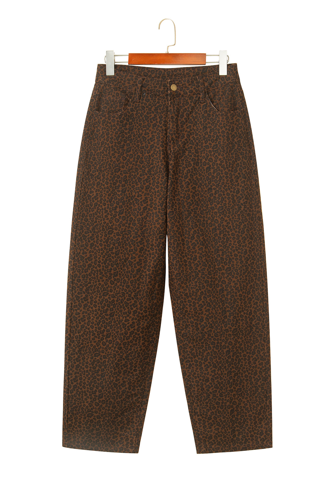 Brown Casual Leopard Print Full-Length Regular Fit Jeans