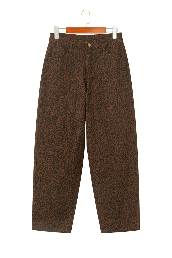Brown Casual Leopard Print Full-Length Regular Fit Jeans