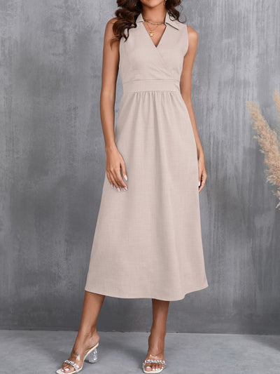 Ruched Sleeveless Midi Dress