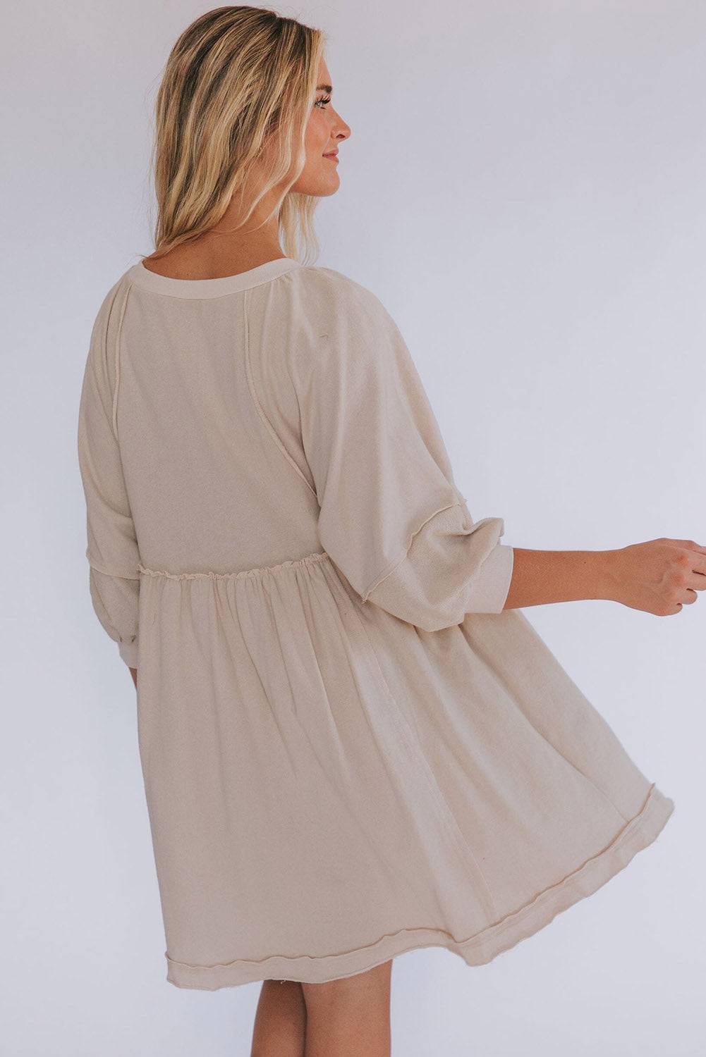 Oatmeal 3/4 Sleeves High Waist Slits Mini Dress