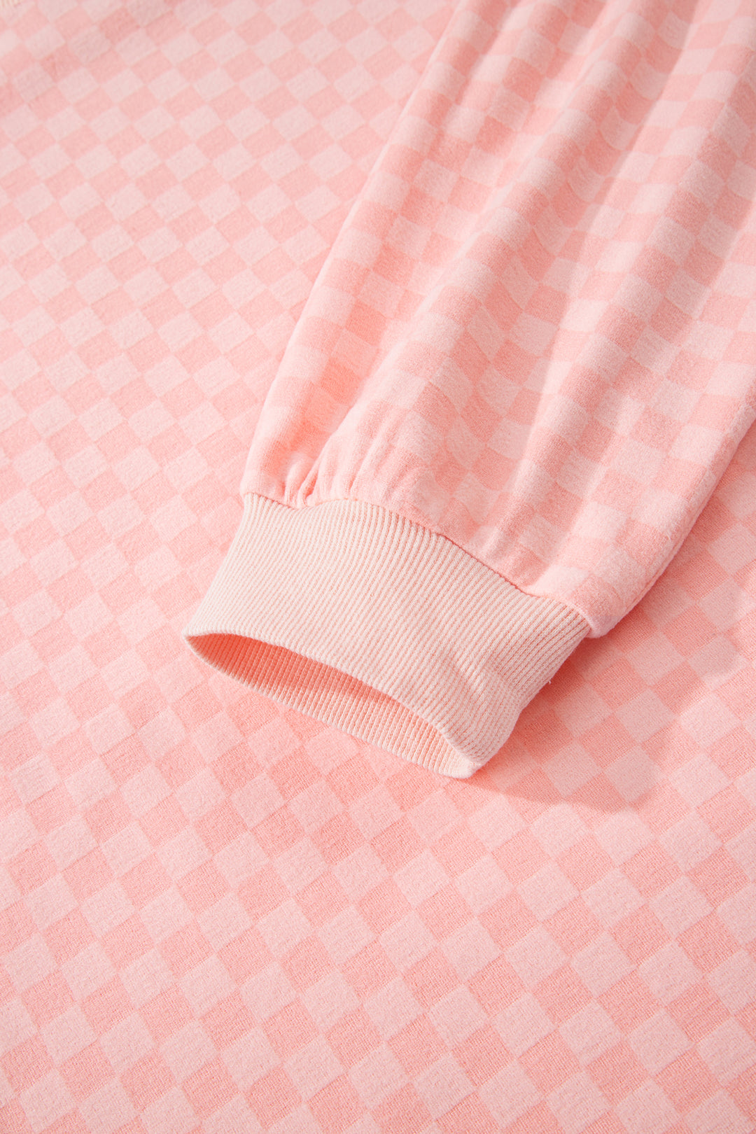 Pink Checkerboard Long Sleeve Pullover and Shorts Set