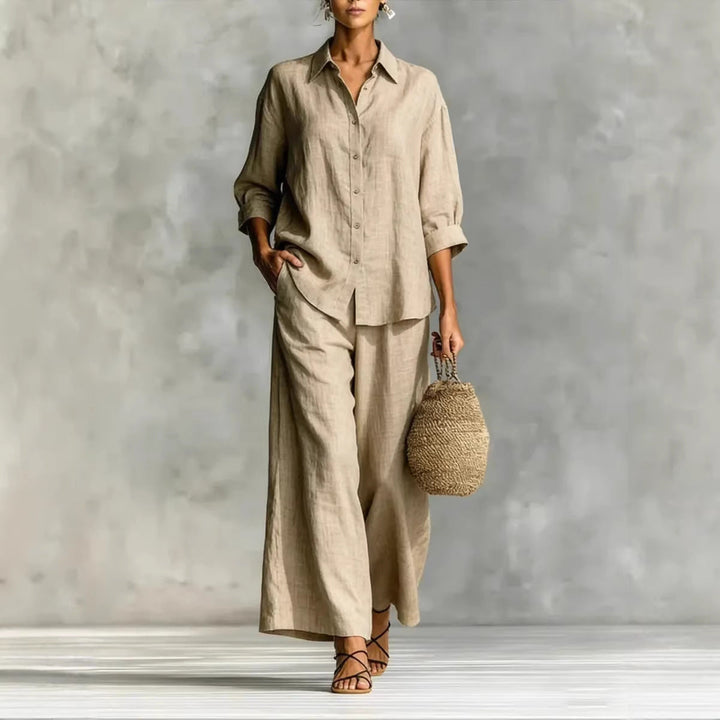 Cotton-Linen Shirt &amp; Wide-Leg Pants Suit – 6 Colors, S–5XL