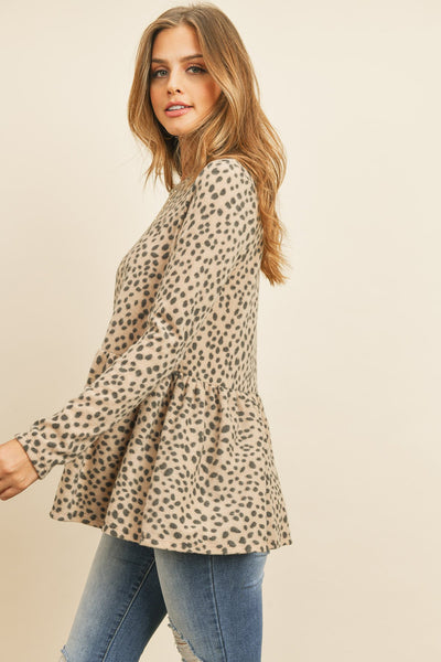 Animal Print Long Sleeve Cinch Waist Top