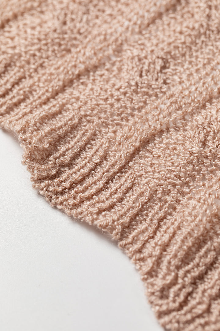 Old Rose Hollowed Pattern Knit Drop Shoulder Open Sweater Cardigan