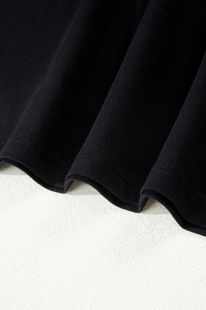 Black Leopard Bow Embroidered Cotton Round Neck T Shirt