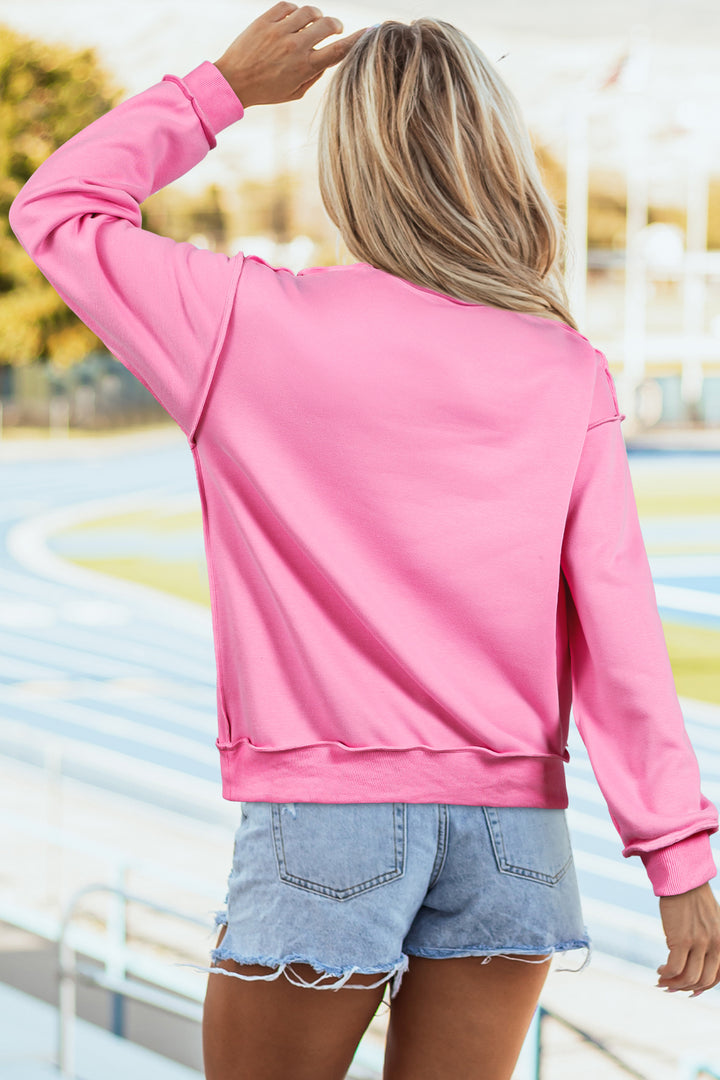 Bright Pink Oversize Drop Shoulder Reversible Mock Neck Sweatshirt