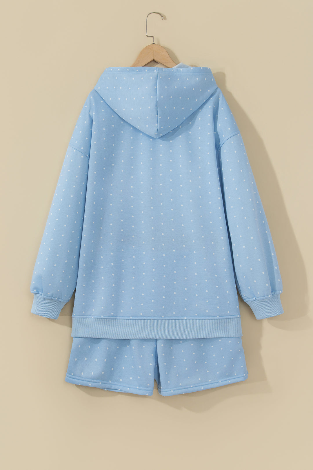 Pink Polka Dot Printed Oversized Hoodie Casual Shorts 2pcs Set