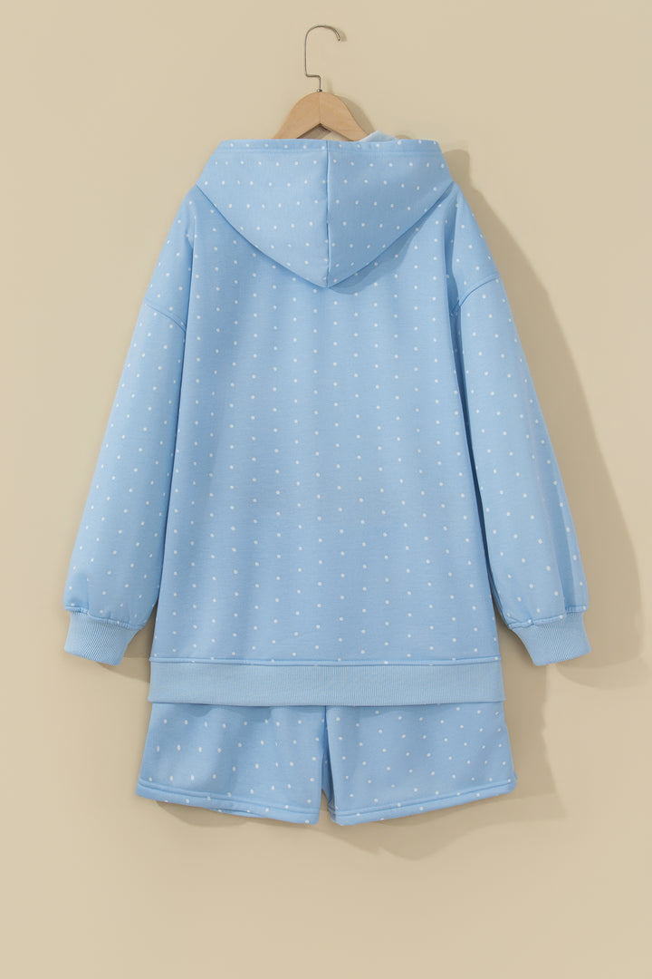 Pink Polka Dot Printed Oversized Hoodie Casual Shorts 2pcs Set