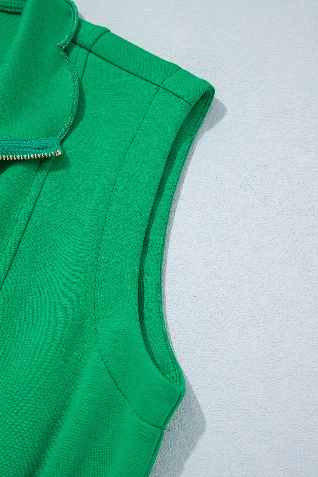 Bright Green Sleeveless Zip Front Scallop Hem Mini Dress