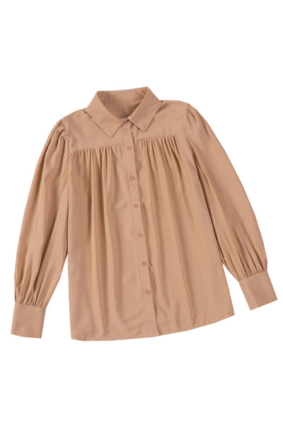 Khaki Solid Button-up Loose Long Sleeve Shirt