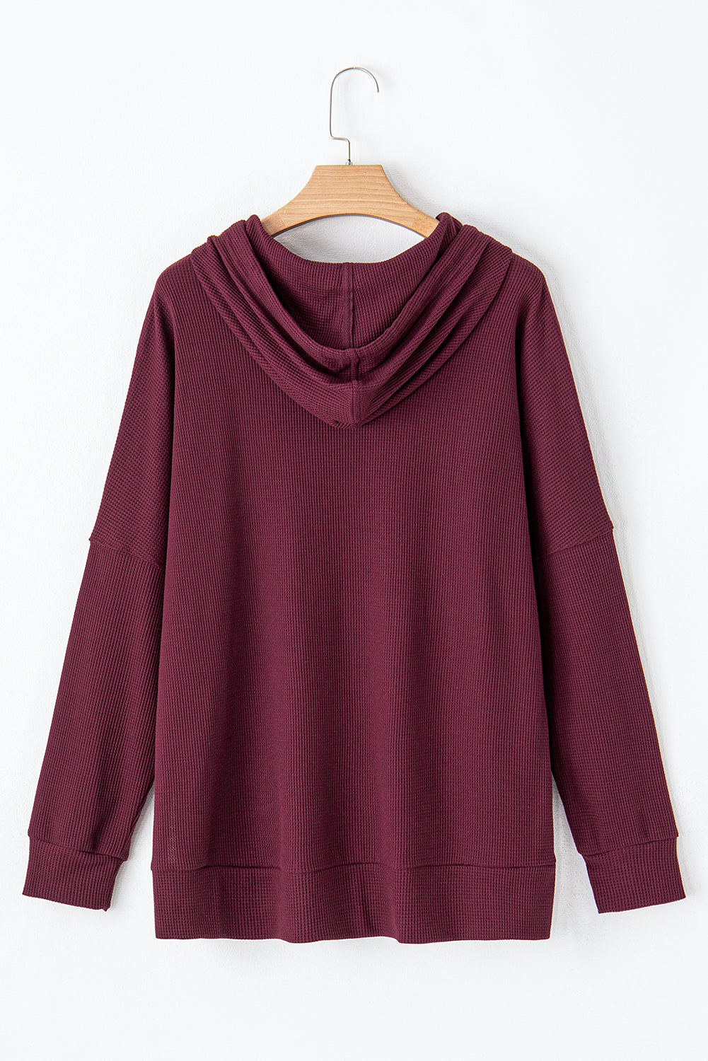 Red Dahlia Waffle Knit Fleece Lined High Low Oversized Hoodie