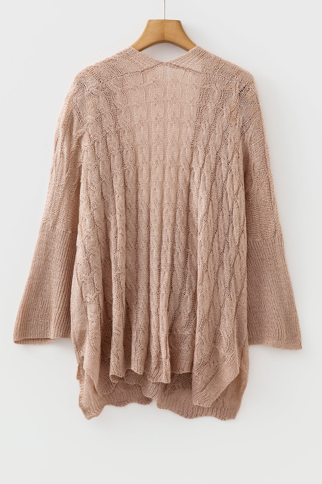 Old Rose Hollowed Pattern Knit Drop Shoulder Open Sweater Cardigan