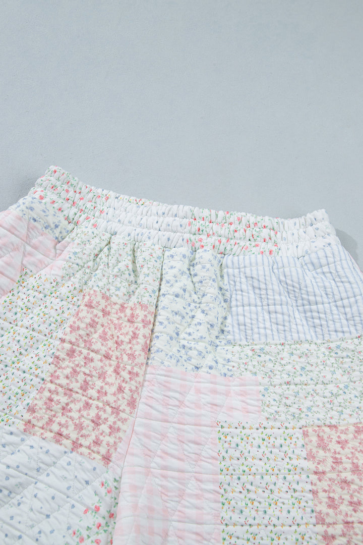 Multicolour Floral Quilted Mock Neck Top and Short Set