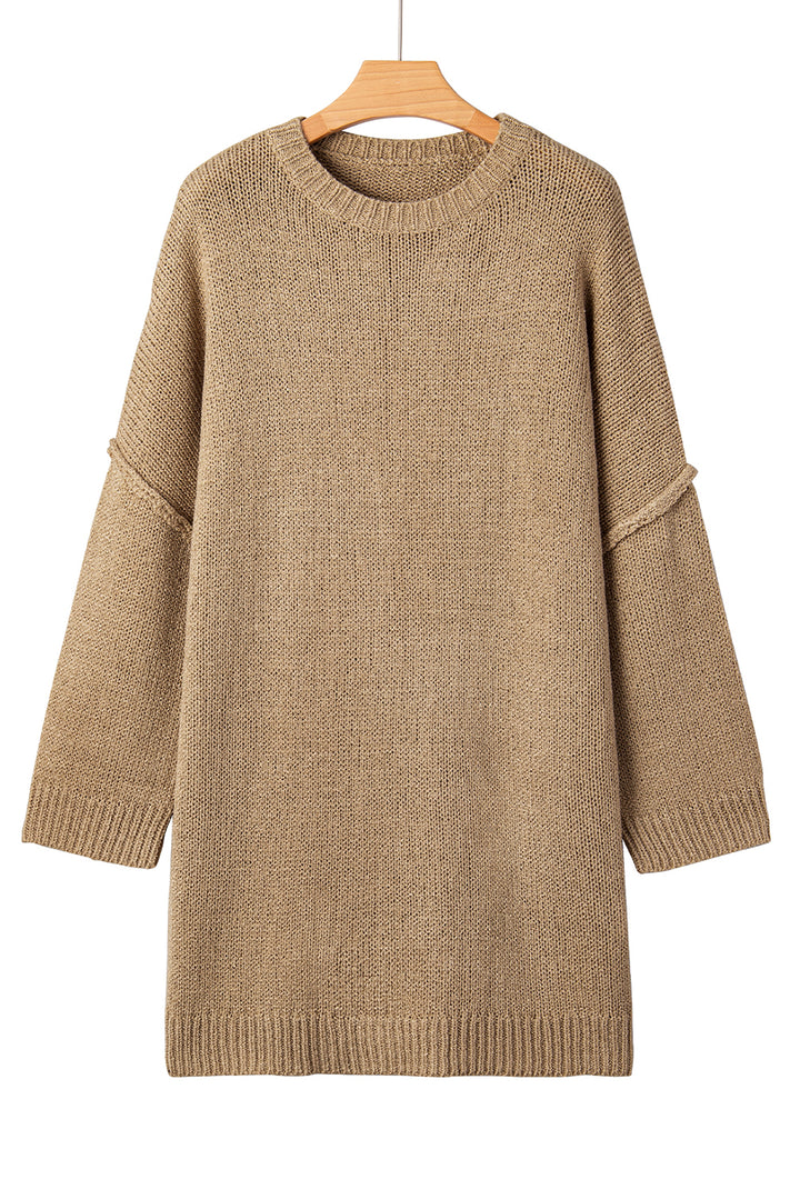 Pale Khaki Oversize Drop Shoulder Slouchy Sweater Dress