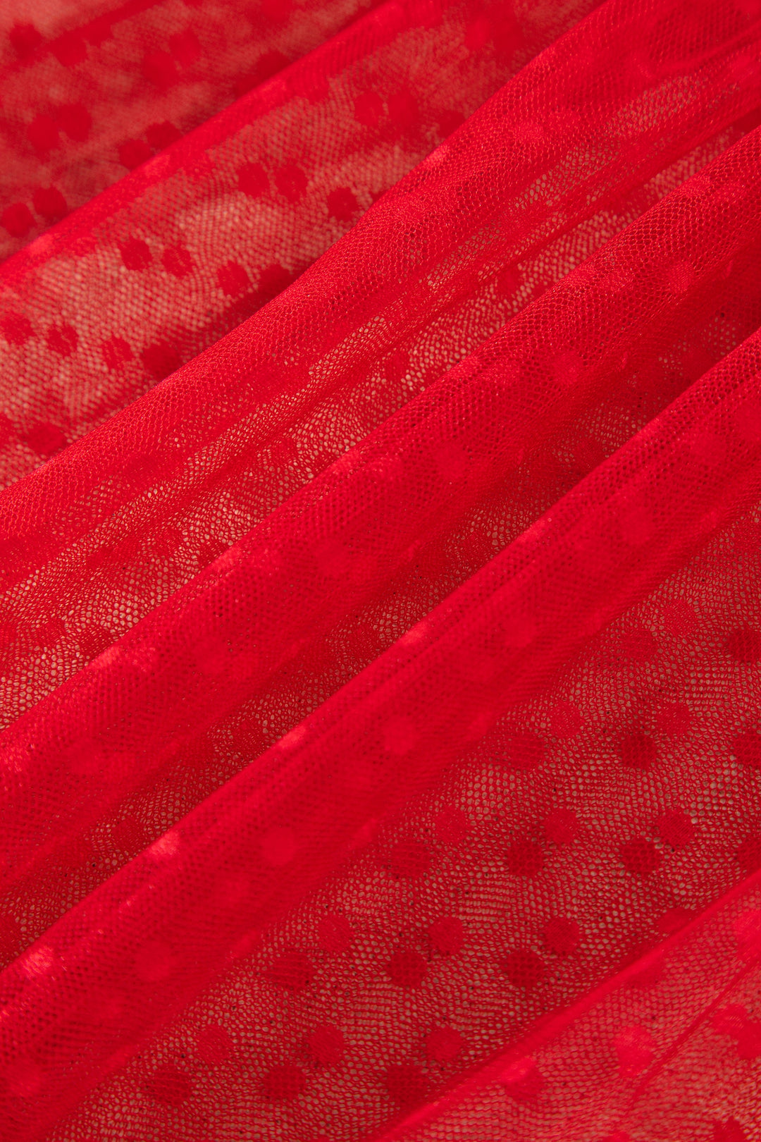 Fiery Red Tiered Tulle Smocked Bodice Puff Sleeve Dress