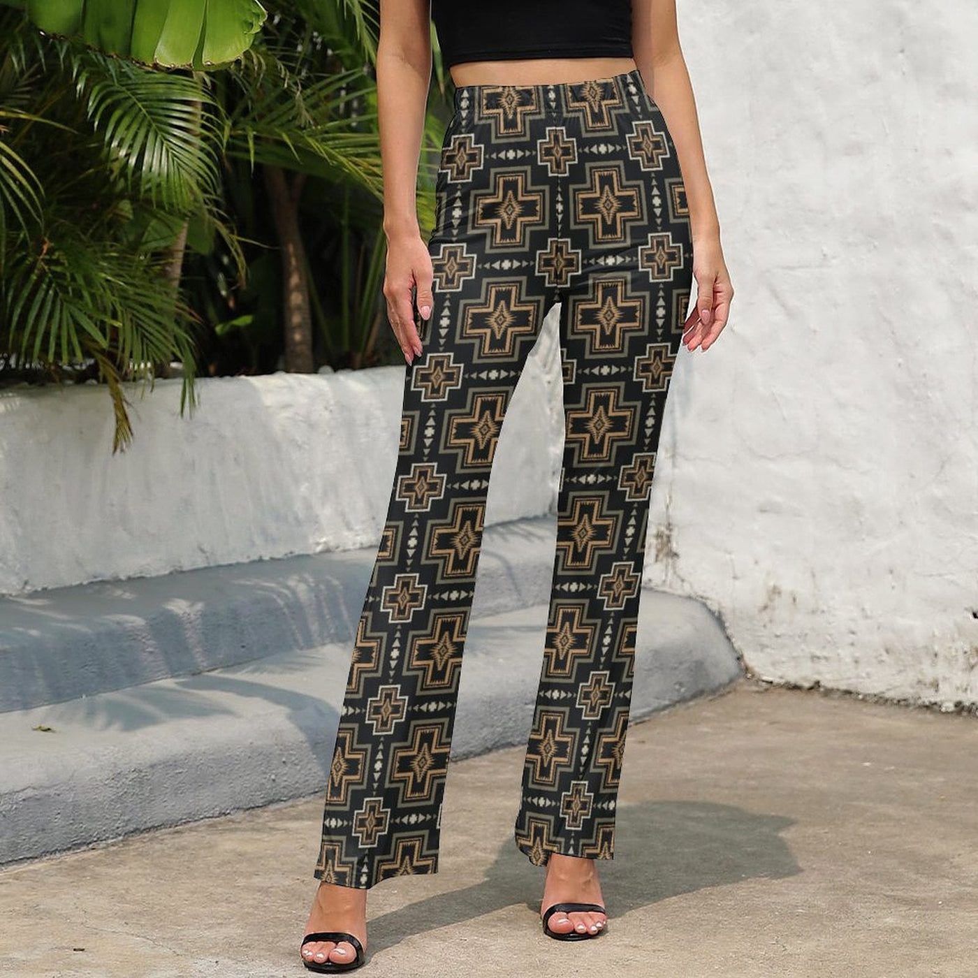 Brown Black Aztec Flare Pants