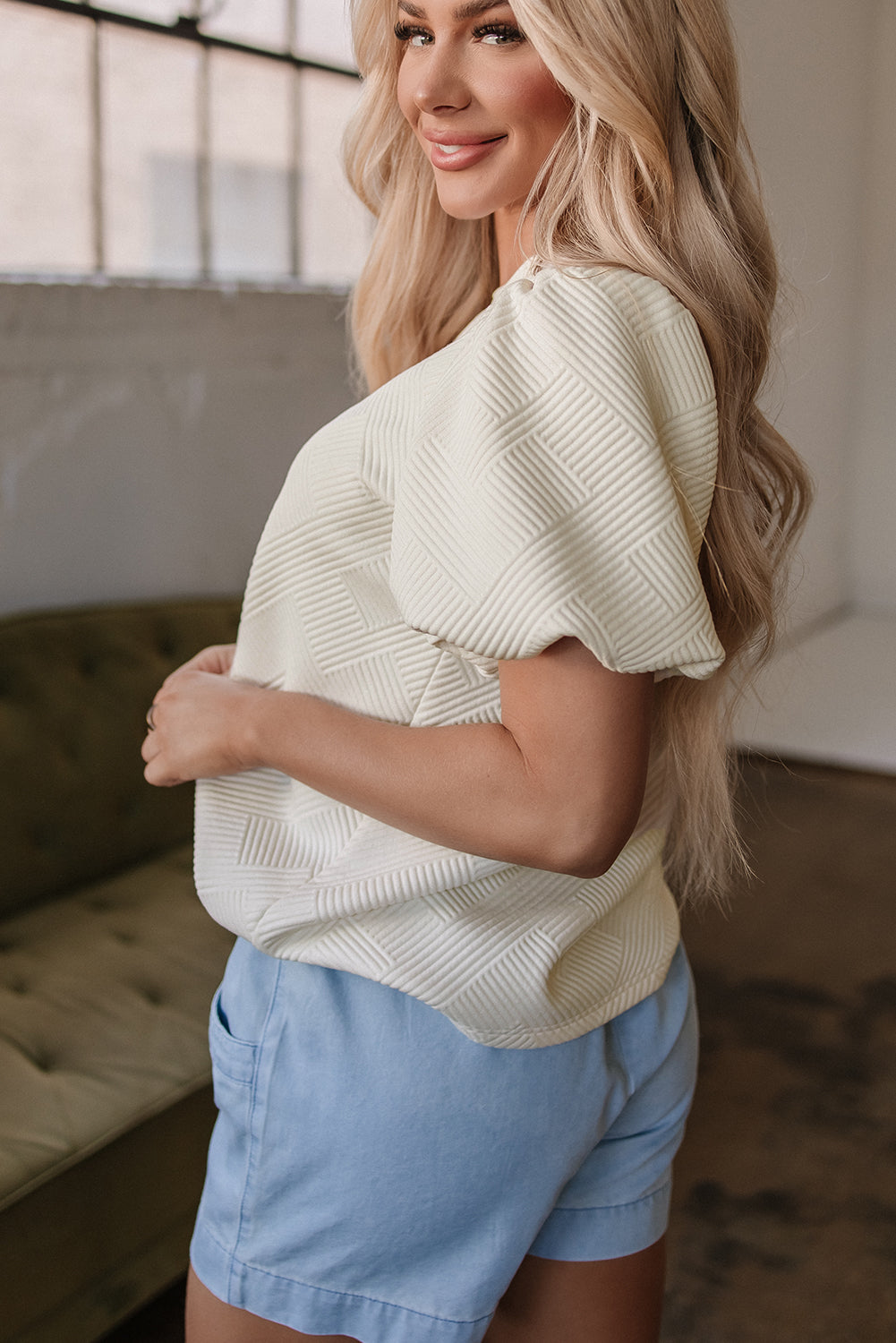 Aliya Textured Puff Sleeve Top