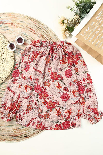 Pink Split V Neck Printed Blouse