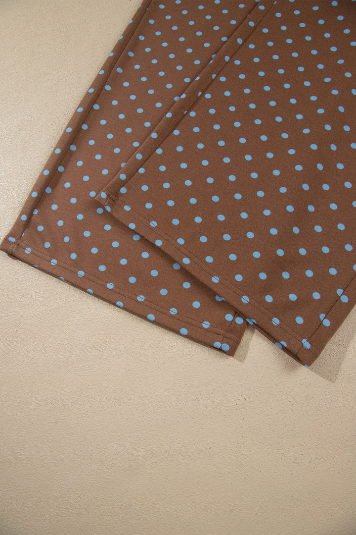 Brown Polka Dot Round Neck Long Sleeve Plus Size Set
