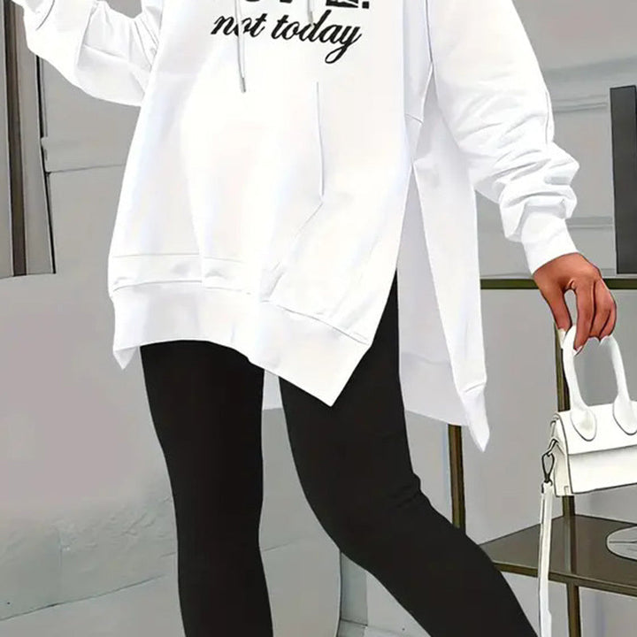 Casual 2-Piece Set Solid Color Leggings &amp; Letter Print Hooded Sweatshirt