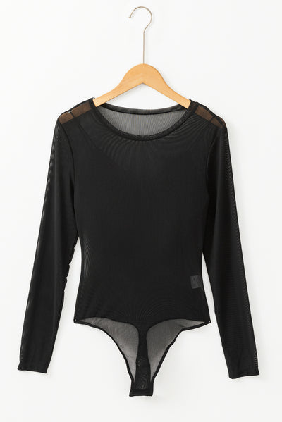 Black Mesh Long Sleeve Slim Fit Bodysuit