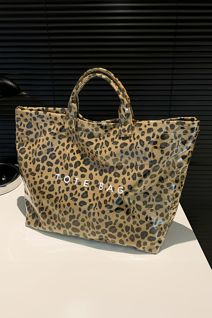 Rose Red Leopard PU Leather Water Proof Tote Bag